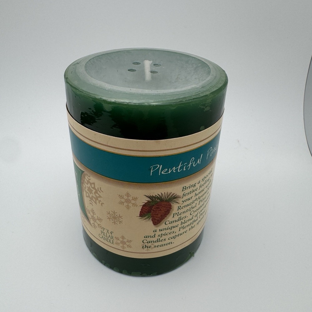1999 Renuzit AromaSense Festive Pillar Candle Plentiful Pine New Sealed NOS 3x4 - Picture 2 of 7
